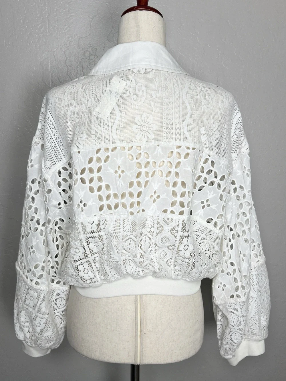 Anthropologie White Eyelet Cropped Button-Front Top